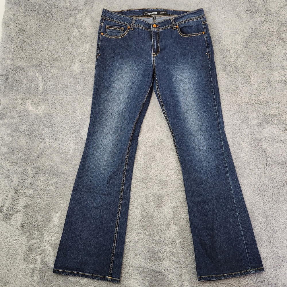 Jordache Jeans Women 14 Blue Bootcut JM412119 Embellished Pocket Dark Wash Denim